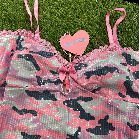 Sugar Thrillz Snowflake Cadet Camo Sequin Dress- new size small - Picture 4 of 7
